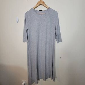 Maya's Place NY Midi Ribbed Assymetrical Grey Dress Large 3/4 Sleeve